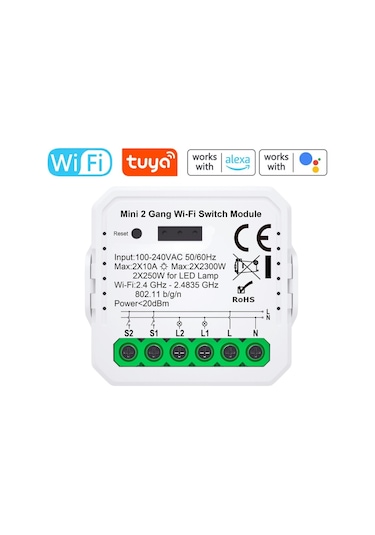 Tuya Uyumlu Mini İkili Wifi Anahtar 2x10A / 220V