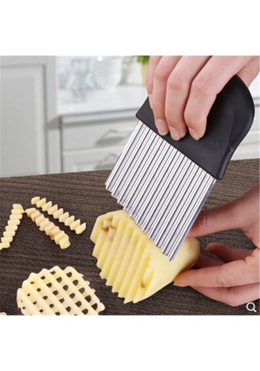 Pazly Cbtx Patates Kızartması Kesim Güçlü Paslanmaz Çelik Testere Bıçağı Tırtıklı Kesici Meyve Ve Sebze Araçları Dalga Bıçağı Mutfak Ekipmanları Aksesuarları Siyah Siyah