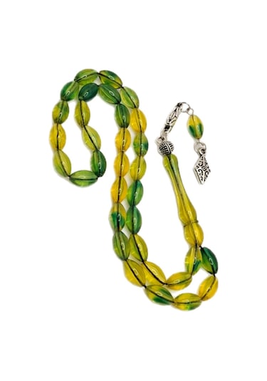 Han Ticarethane Yeşil Sarı Renk Arpa Kesim Toz Kehribar Tesbih