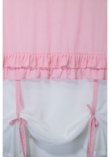 Country Style Potlu Perde Çift Fırfırlı Bebe Pembesi