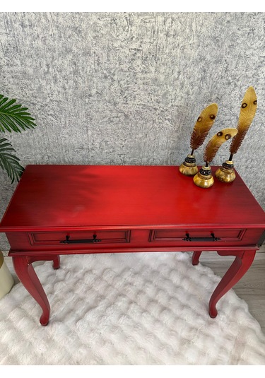 Ahşap Lükens Ayak Dresuar Kırmzı Eskitme Kırmızı