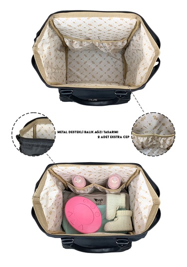 Paris X Pro Kadın Ve Anne Bebek Bakım Sırt Çantası Kalplı Siyah