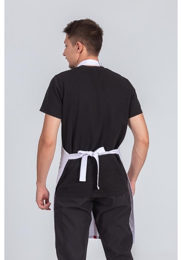 Erkek Boyundan Asmalı Çizgili Barista Şef Mutfak Önlüğü Beyaz