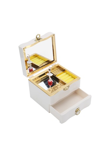 Springsun Dans Eden Kız Figürlü Sarımsaklı Müzik Kutusu, 1 Çekmece Ve 4 Bölmeli, Yumuşak Kadife Döşemeli, Ev Dekorasyonu, Kuruşluk Ve Hediye İçin, Beyaz Çok Renkli