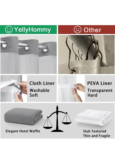 Vkemall Gri Akıllı Banyo Perde Seti: Kanca Yok, Basınçlı Montaj, Su Geçirmez Liner Ve Havalandırma Paneli İle Konforlu Duş Deneyimi Açık Gri