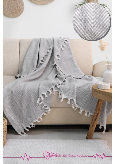 Klasik Pamuklu Koltuk Örtüsü 150x170cm Balık Sırtı Desen Koltuk Örtüsü Gri