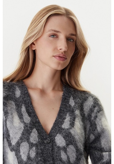 Only Kadın Onledelıe V Yaka Desenli Yün Hırka 15353090 Gri Gri