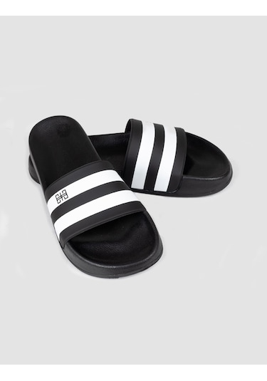 Siyah - Beyaz Kauçuk Tabanlı Erkek Terlik Siyah