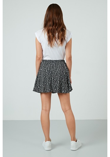 Lela Desenli Beli Lastikli Slim Fit Mini 2'Li Paket Bayan Şort Etek 5864024S2 Oranj-Siyah