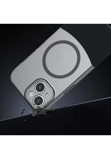 İphone Uyumlu 15 Kılıf Magsafe Şarj Kartlıklı Mıknatıslı Duble 1.7mm Kapak Kart Bölmeli Lacivert Siya