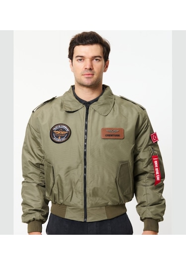 Crew Turk Syk88h Yakalı Pilot Montu Kumas Haki