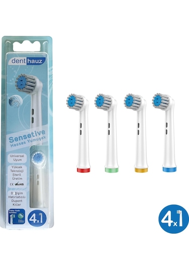 Sensetive - Ekstra Yumuşak Oral-b Uyumlu Diş Fırçası Başlığı - 4 Adet Yedek Başlık