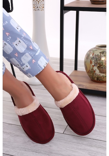 Wordex U050 Unisex Kışlık Ev İçi Terliği Kürklü Yünlü Terlik Bordo