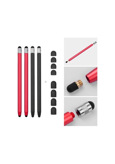 Aubyhe "4'lü Çift Uçlu Metal Stylus Kalem - Yüksek Hassasiyetli Dokunmatik Ekran Kalemi 2 Siyah 2 Kırmızı "
