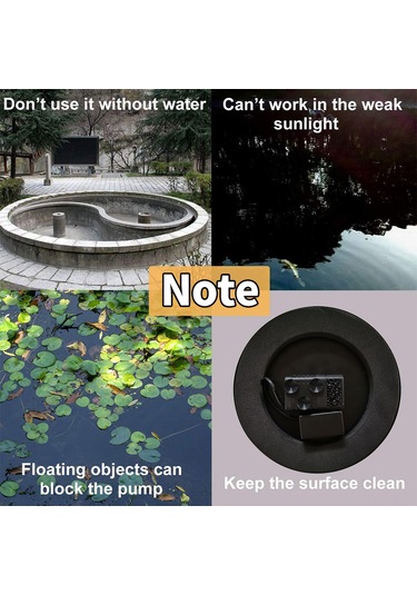 Symbee Güneş Enerjili Bahçe Çeşmesi: Kuşlar İçin Yüzen Su Kaynağı, 4 Püskürtücülü, 70cm Maksimum Basma Yüksekliği, Siyah