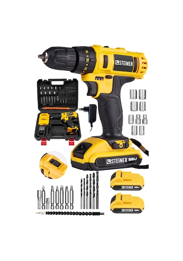 Steiner 56 V 5 Ah Çift Akülü Bakır Sargılı Darbeli Vidalama Matkap + 24 Parça Set Sarı
