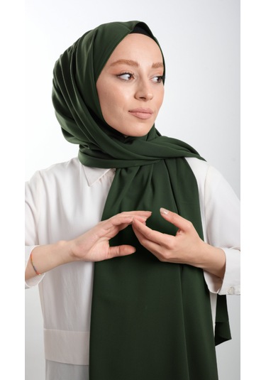 Haki Düz Klasik Şal Medine Ipeği Sade 202103_09 Haki