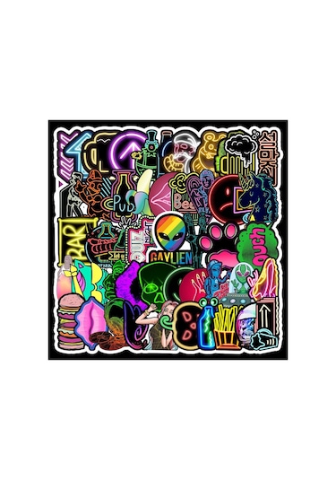 Cajuart 50 Adet Tekrarsız Neon Tarz Pvc Sticker Süs 010