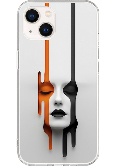 Apple Uyumlu iPhone 13 Şeffaf Kılıf Estetik Yüz Tasarımlı