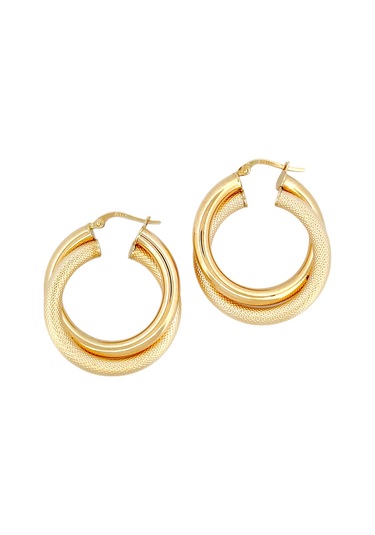 Altın Nesil 14 Ayar Altın Çift Halka Kalın Boru Yuvarlak Küpe Sarı Altın