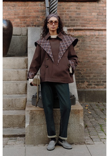 Greta Şal Detaylı Parka Ceket Kahverengi Kahverengi