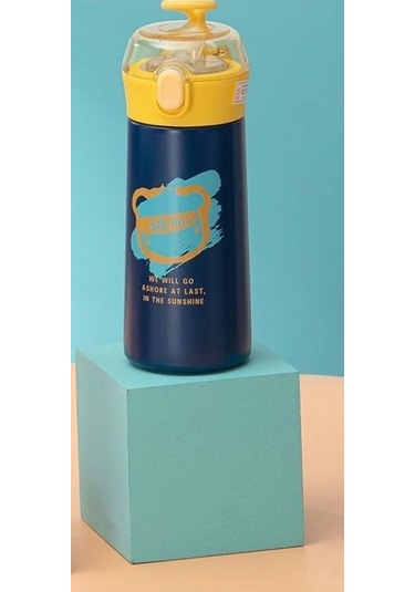 Paslanmaz Çelik Termos Su Şişesi 350ml Vakumlu Pipetli Mavi İthal Ürün Çok Renkli