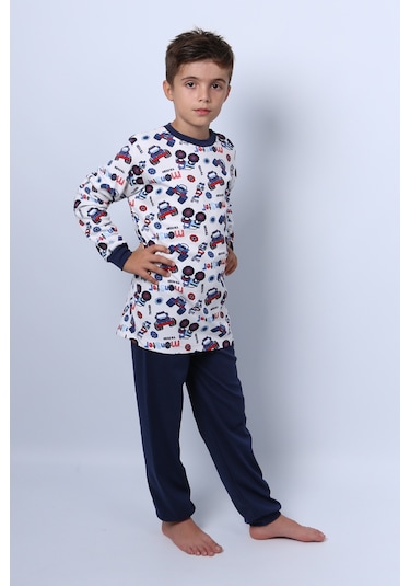 Hçm Erkek Çocuk Pijama Takımı Baskılı Ribanalı C69 Lacıvert