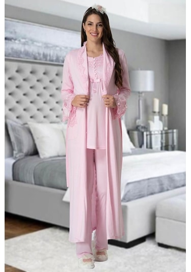 Mecit Pijama Mecit 1924 Bayan Hamile Lohusa Pembe Sabahlık Gecelik Pijama 001