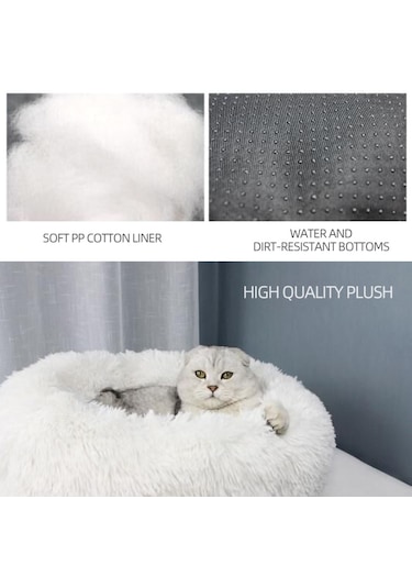 Mufunye Yumuşak Peluş Yuvarlak Evcil Hayvan Yatağı İçin Kedi Küçük Köpekler İçin Kırmızı - 50 Cm Çap