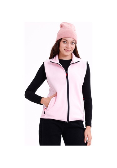 Monox Kadın Slim Fit Tam Fermuarlı Polar Yelek Pembe