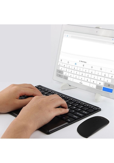 Microcase Samsung Uyumlu Galaxy Tab S7 Plus T970 Touchpad Bluetooth Klavye 25 CM + Mouse + Stand AL2759