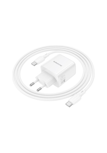 Borofone Bn30 Fuente Pd45w Tip-c + Qc 3.0 Usb Şarj Cihazı 1m Tip-c Tip-c Kablosu, Ab Fişi Beyaz Beyaz