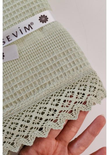 Çift Kişilik Kopanaki Dantelli Waffle Pike-210x230 Cm Fıstıkyesılı Fıstık Yeşili