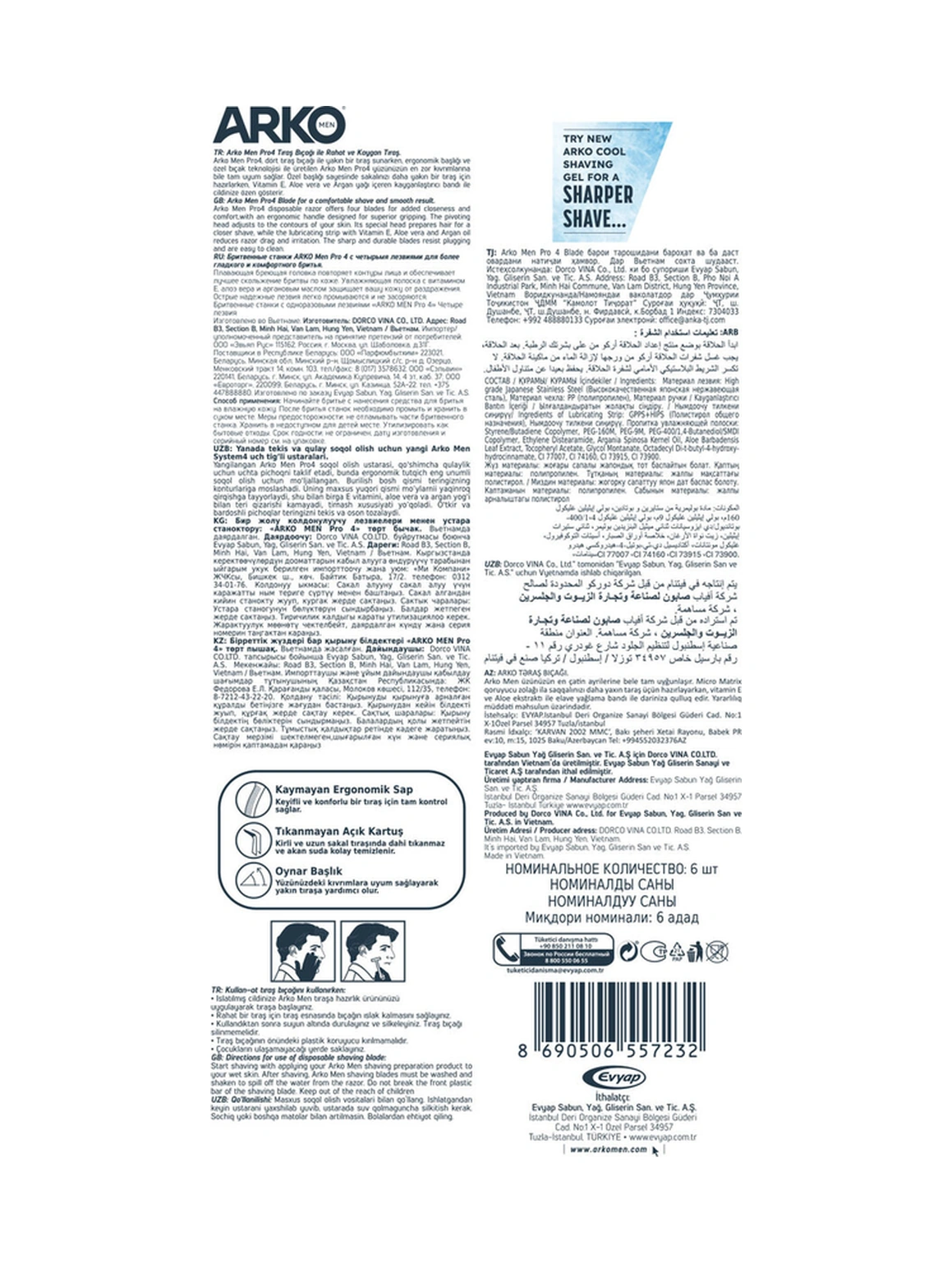 Arko Men Pro4 Dört Bıçaklı Tıraş Bıçağı 3 Adet