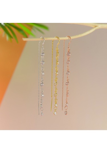 Queen Silver Jewelry 925 Ayar Gümüş Ful Sallantı Zirkon Taşlı Küpe Altın