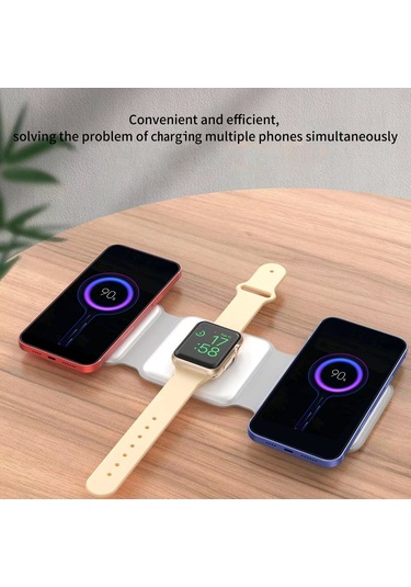 Leezsing Ym588 Katlanabilir 3'lü Kablosuz Şarj İstasyonu - Beyaz Abs Malzeme