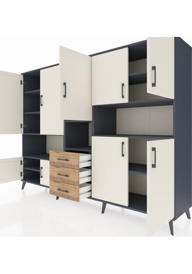 Hyperion Dolap 13 Raflı 3 Çekmeceli 9 Kapaklı 220x44x163 Antrasit Antrasit-aytaşı/çam