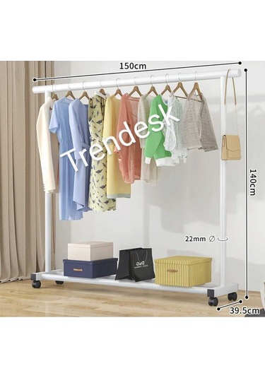 Metal Siyah Konfeksiyon Askısı Ayaklı Askılık Elbise Askılığı Tekerlekli 150 140cm Siyah