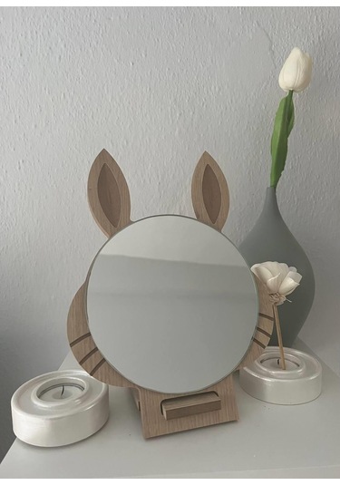 Masaüstü Kahverengi Renk Hediyelik Dekoratif Makyaj Aynasi,Tavşan Beyaz