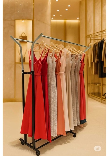 V Ayarlı 105 Cm En Çelik Konfeksiyon Elbise Askılık Tekerli Demonteportmanto Raf Home Hanger Siyah
