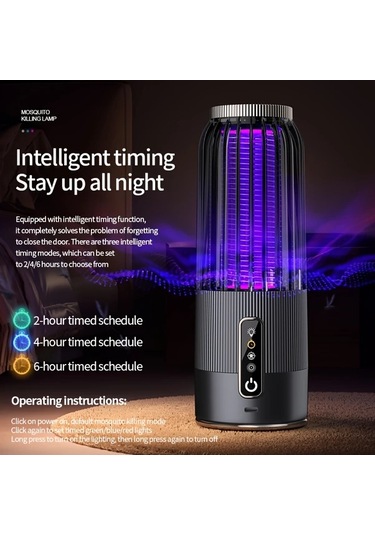 Motion003 Gri Ruizhe Sivrisinek Lambası 1200mah Usb Şarj Taşınabilir Elektrikli Öldürücü 3 Seviyeli Zamanlayıcı Gece Lambası