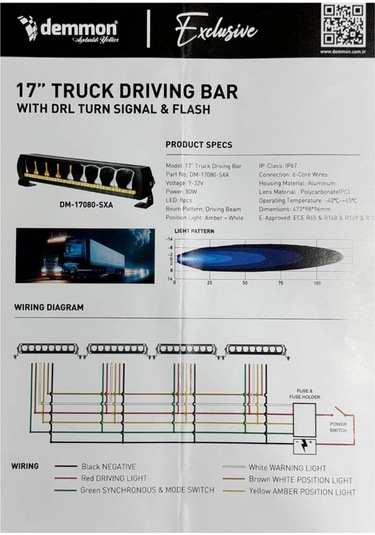 Demmon 9v-32v Led Bar Off-road Fonksiyonlu Çakarlı Turuncu-beyaz 473 98 96 Mm Ip67