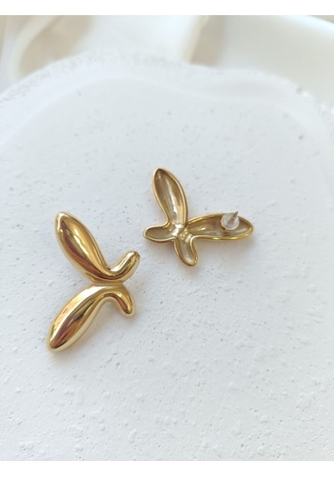 Çelik Kelebek Küpe Altın