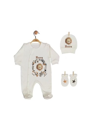 Pia Baby Gl 1909-02 İsme Özel Beşli Tulum Set Krem