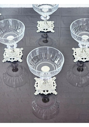 Paşabahçe Serisi Echo Kase & Magnolıa Kase & Dondurmalık & Şekerlik Kare Gümüş Döküm Ayaklı Naturel