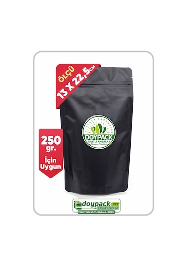 Doypack Mat Siyah Kilitli Doypack 13 x 22.5 CM 250 G 250'li