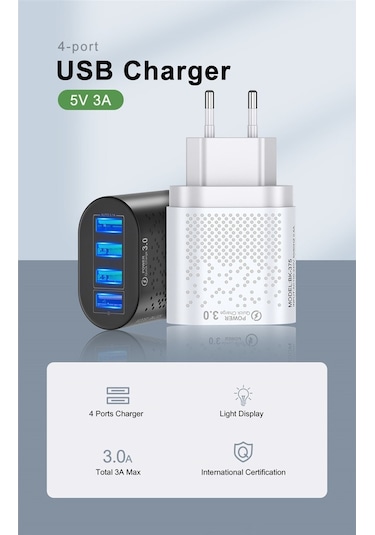 Zuidid 48 W 3 Amper 4 Usb Portlu Hızlı Şarj Cihaz - Çoklu Şarj