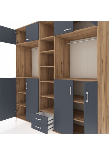 Kronos Dolap 14 Raflı 2 Çekmeceli 2 Askılı 220x59x243 Çam-antrasit/antrasit Antrasıt/antrasıt