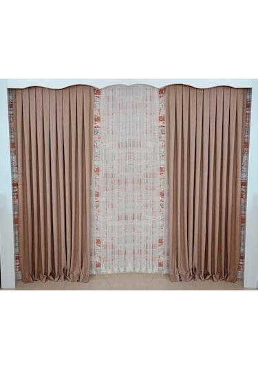 Açık Kahve Renk Fon Kadife Perde Çift Kanat 1/3 Sık Pileli Dikim V-10 Açık Kahverengi