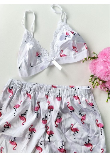 Şortlu Sexy Filamingolu Takım Çok Renkli